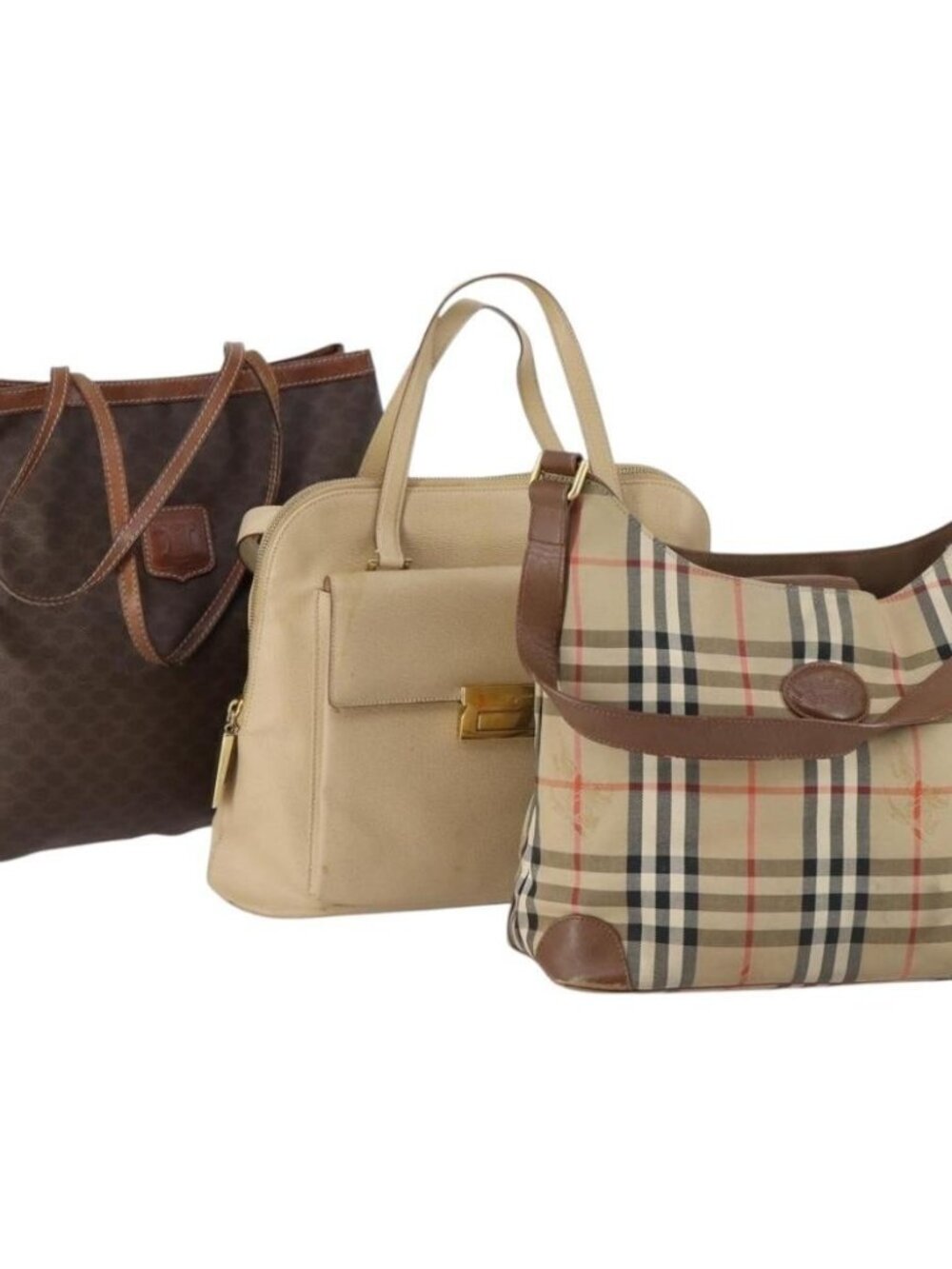 Salvatore Ferragamo Celine Burberry Shoulder Bag 3 Set Beige Brown Auth 154544